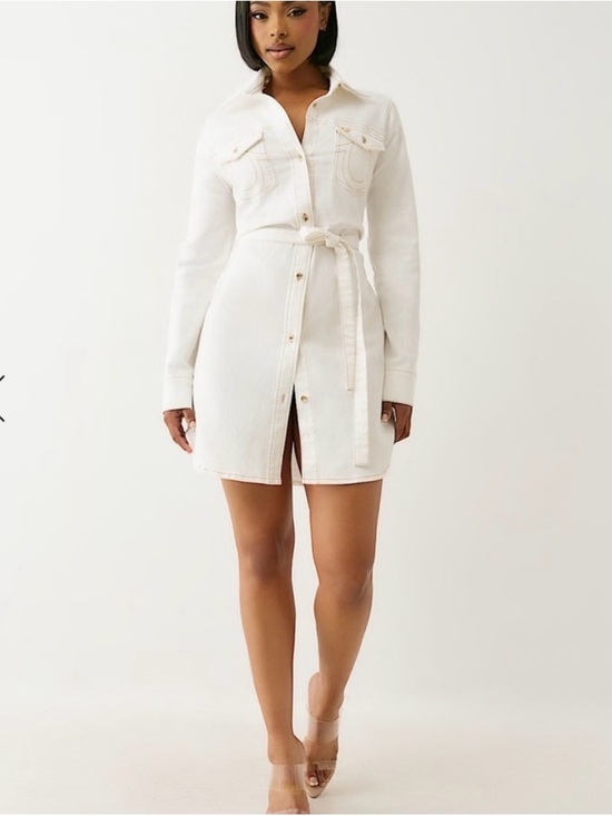 True Religion Dresses & Skirts - True Religion Ivory Long Sleeve Jean Shirt Dress